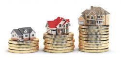 houses on coins, the larger the house the larger the stack of coins